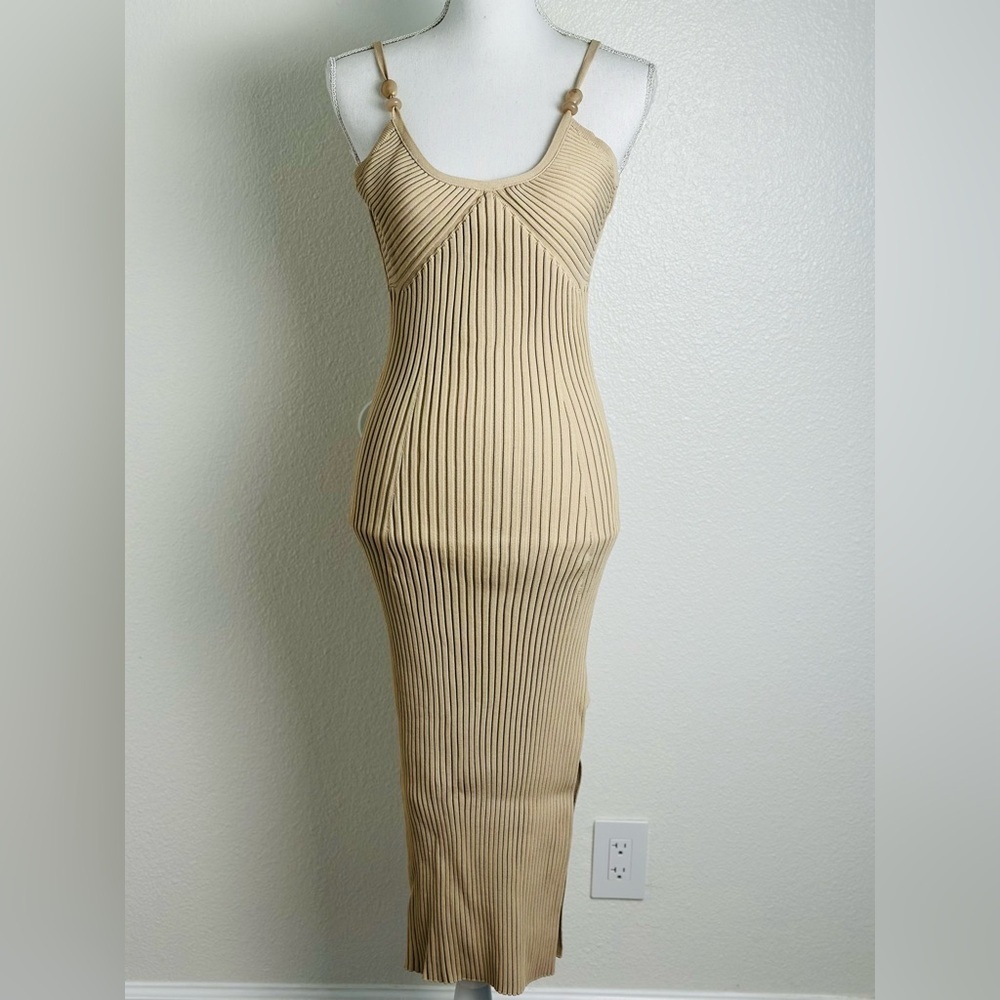 House of Harlow 1960 Ribbed Midi Dress in Beige
